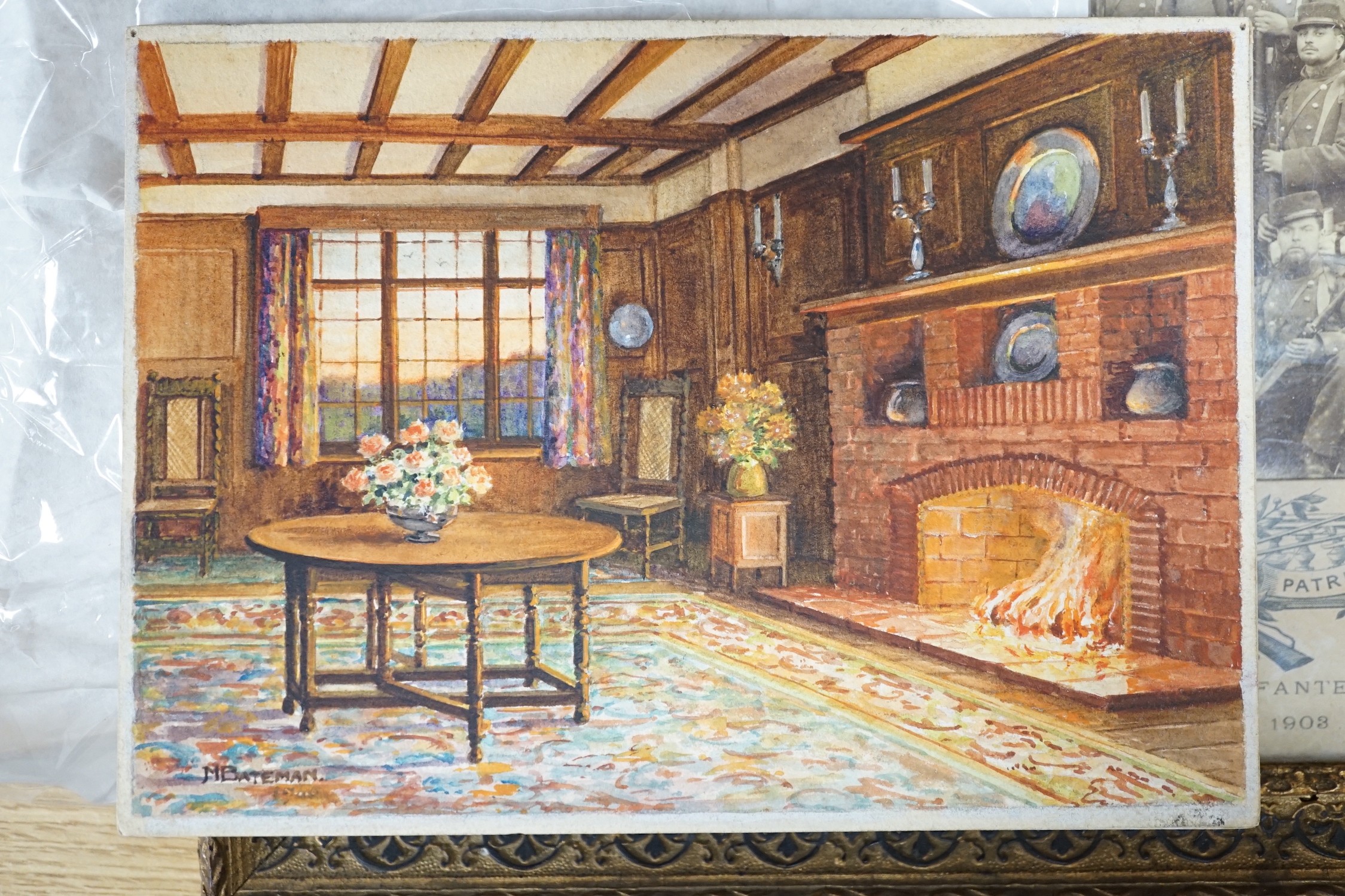 Marjorie Bateman, set of seven original watercolour artworks for postcards, Cottage interiors, largest 19.5 x 14cm, unframed